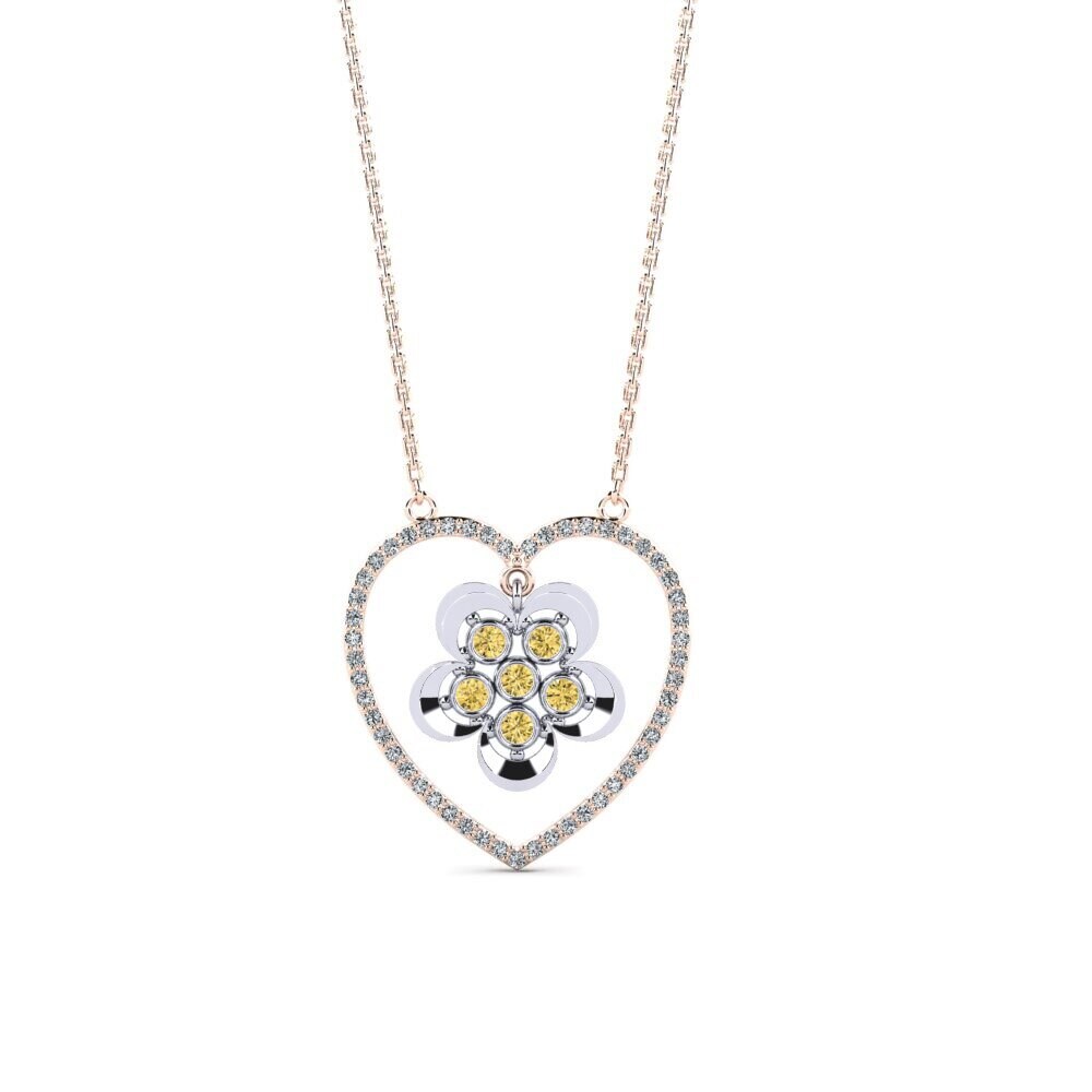 14k Oro Rosa & Blanco Diamante Amarillo Collar de Mujer Piazzavb
