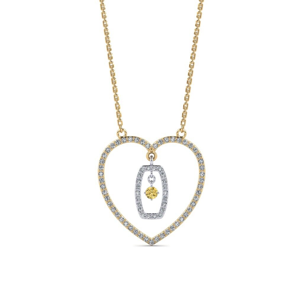 9k Oro Amarillo & Blanco Diamante Amarillo Collar de Mujer Potable