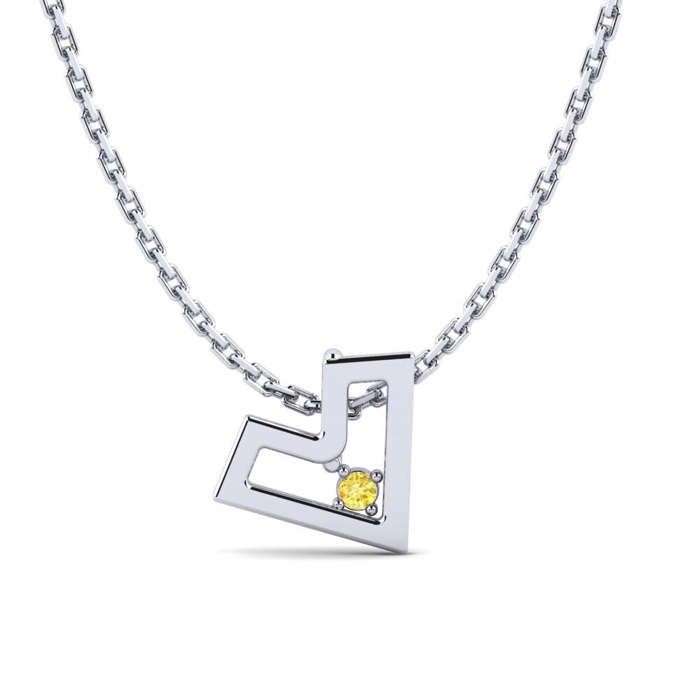 18k Oro Blanco Zafiro amarillo Colgante de Mujer Proviea