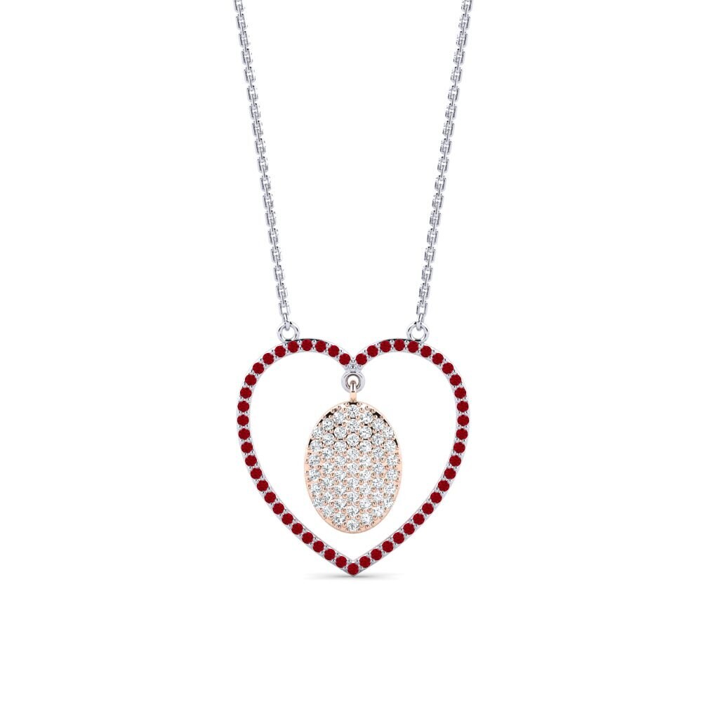 14k Oro Blanco & Rosa Circonita Roja Collar de Mujer Reidow