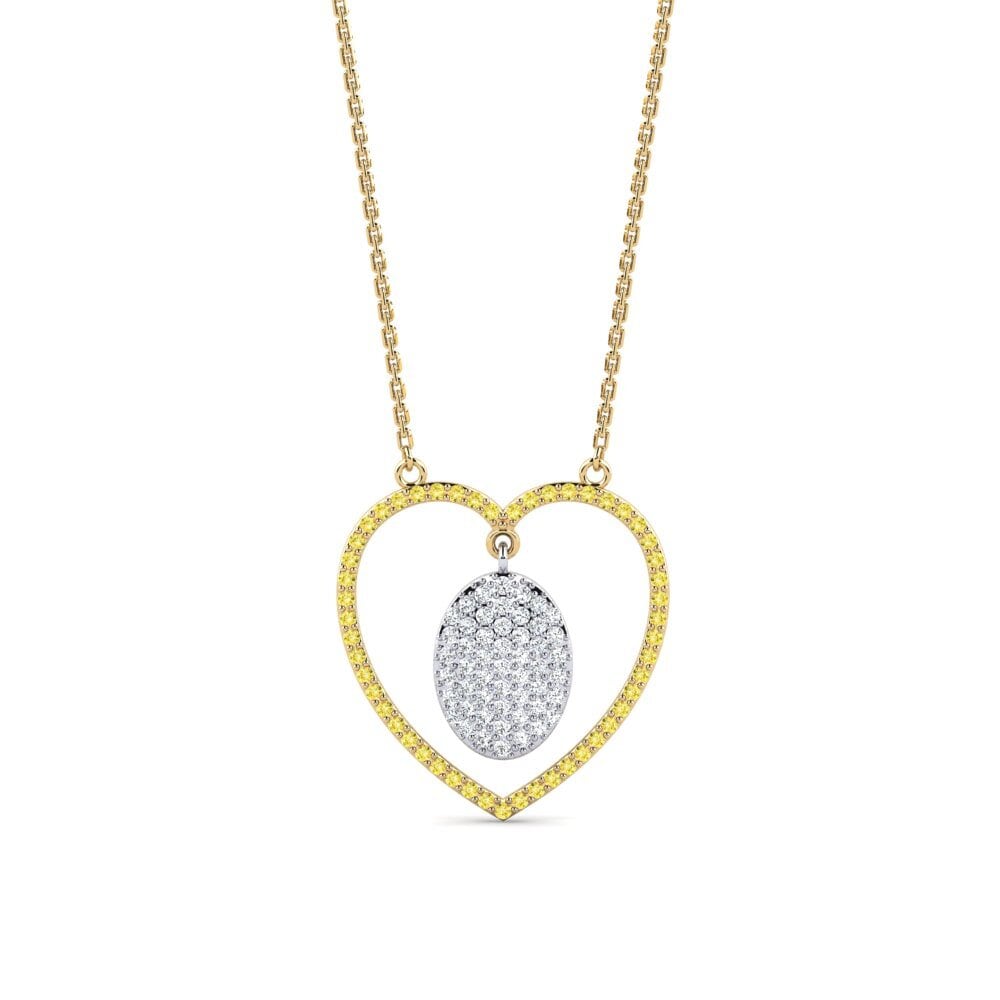 9k Oro Amarillo & Blanco Zafiro amarillo Collar de Mujer Reidow