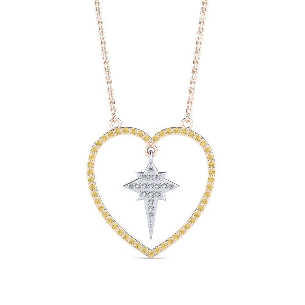 14k Oro Rosa & Blanco Diamante Amarillo Collar de Mujer Rrustle