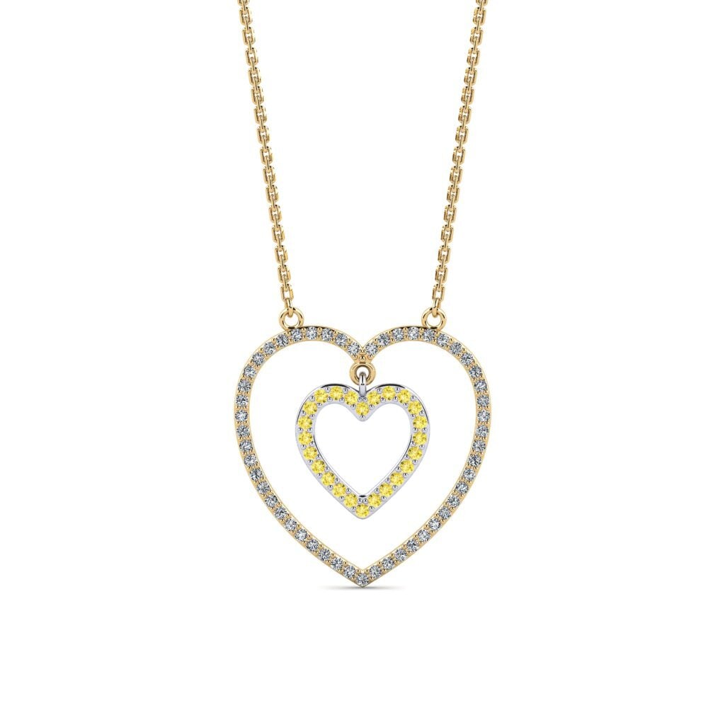 9k Oro Amarillo & Blanco Zafiro amarillo Collar de Mujer Shelve