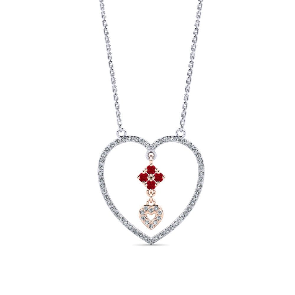 14k Oro Blanco & Rosa Circonita Roja Collar de Mujer Shittah