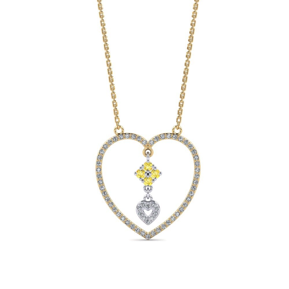 9k Oro Amarillo & Blanco Zafiro amarillo Collar de Mujer Shittah