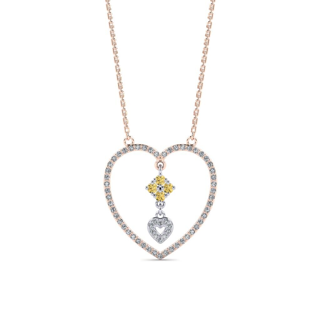 14k Oro Rosa & Blanco Diamante Amarillo Collar de Mujer Shittah
