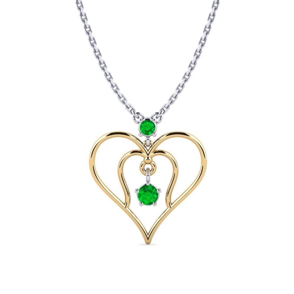 14k Oro Amarillo & Blanco Esmeralda Collar de Mujer Siphon