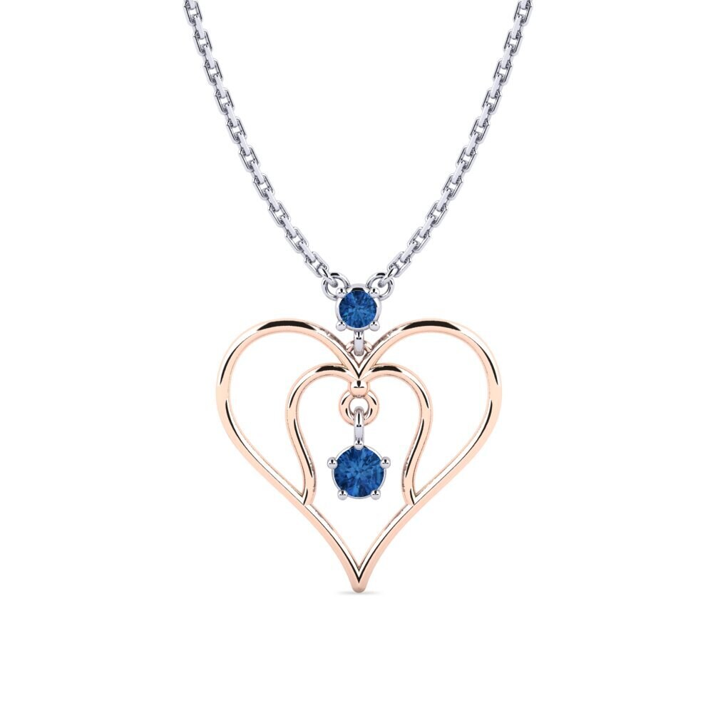 9k Oro Rosa & Blanco Circonita Azul Oscuro Collar de Mujer Siphon