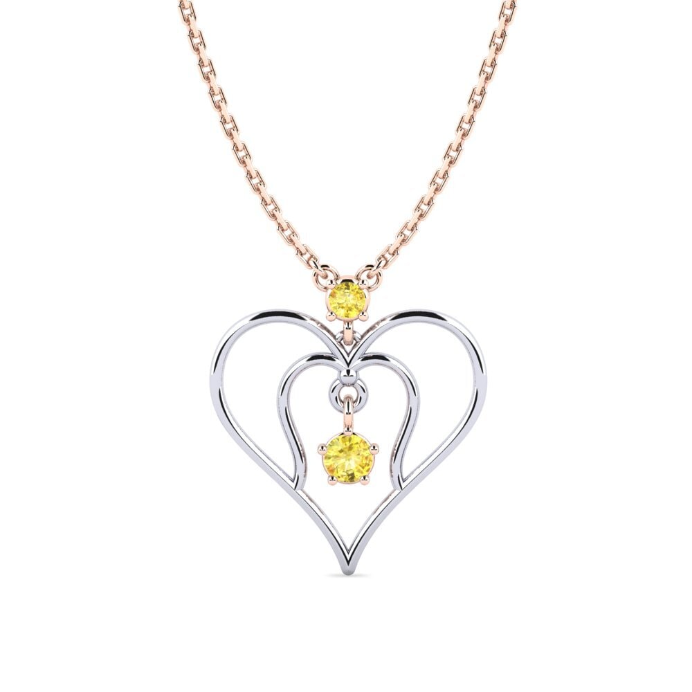 14k Oro Blanco & Rosa Zafiro amarillo Collar de Mujer Siphon