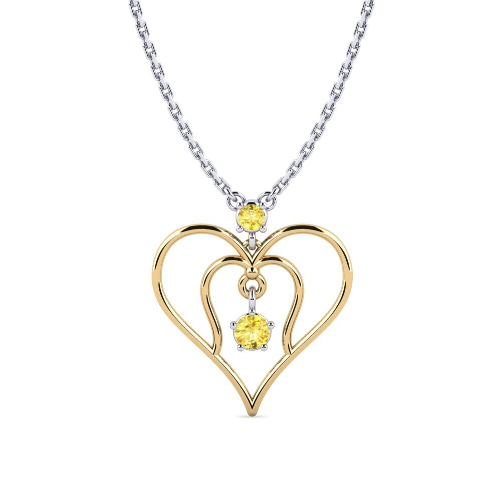 14k Oro Amarillo & Blanco Zafiro amarillo Collar de Mujer Siphon