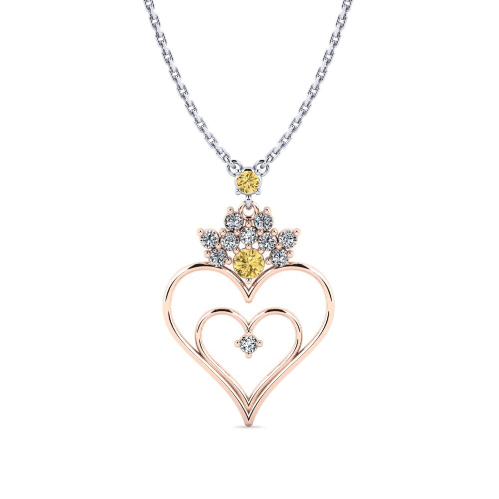 14k Oro Rosa & Blanco Diamante Amarillo Collar de Mujer Sully