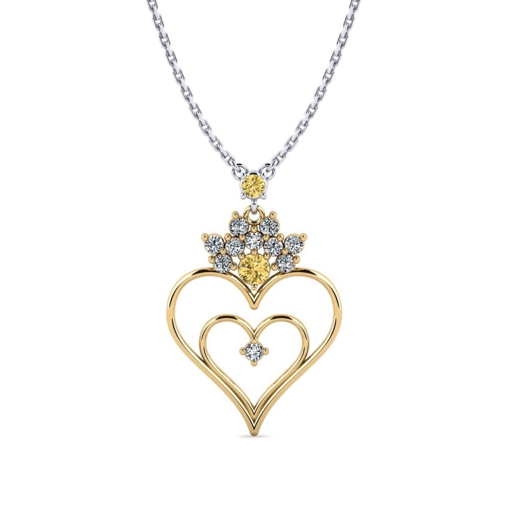 9k Oro Amarillo & Blanco Diamante Amarillo Collar de Mujer Sully