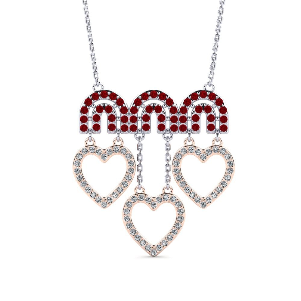 14k Oro Blanco & Rosa Circonita Roja Collar de Mujer Swamp