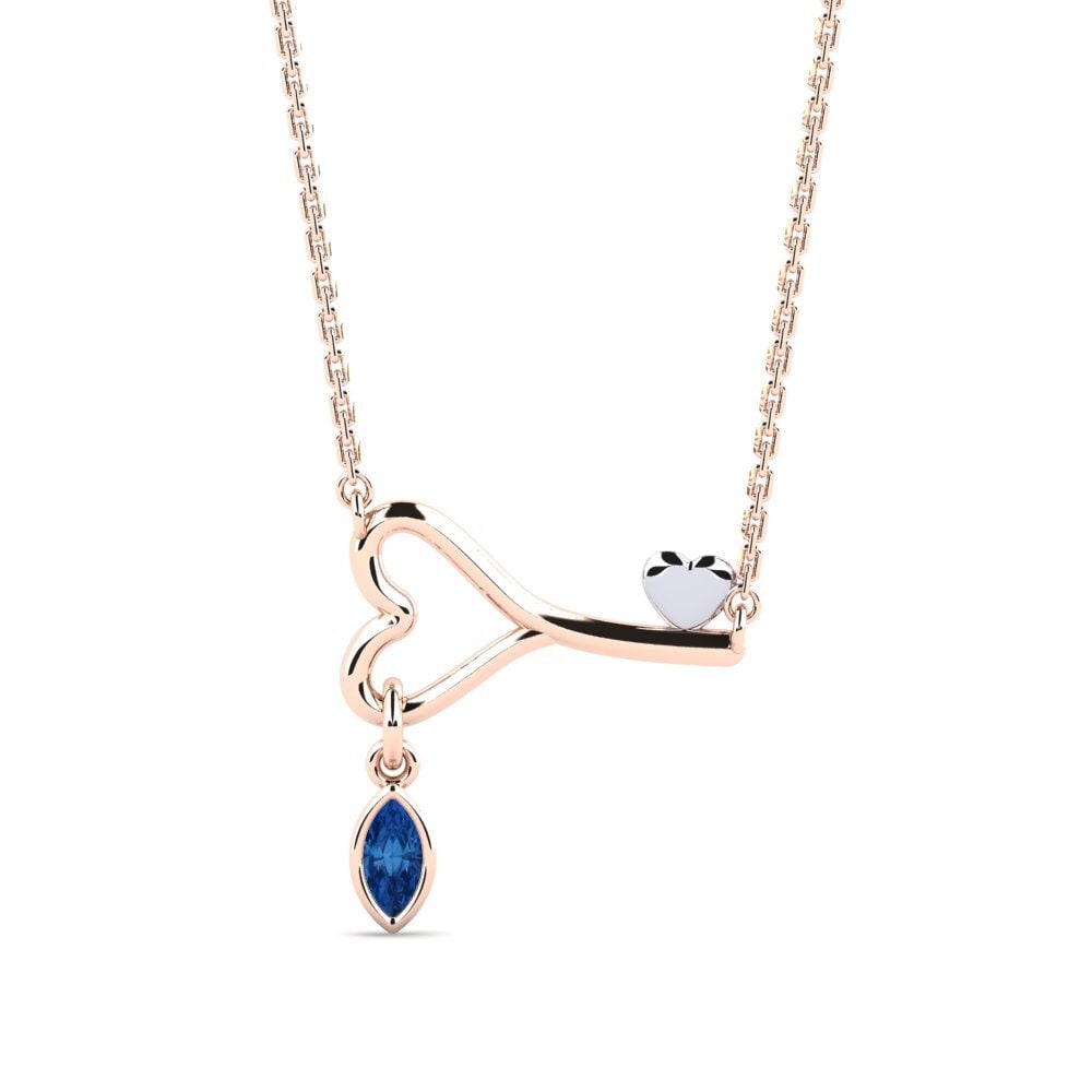 9k Oro Rosa & Blanco Circonita Azul Oscuro Collar de Mujer Zestybus