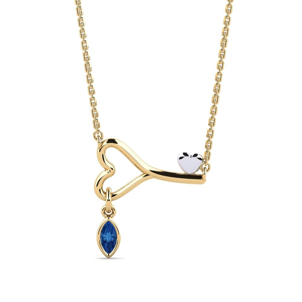 14k Oro Amarillo & Blanco Circonita Azul Oscuro Collar de Mujer Zestybus
