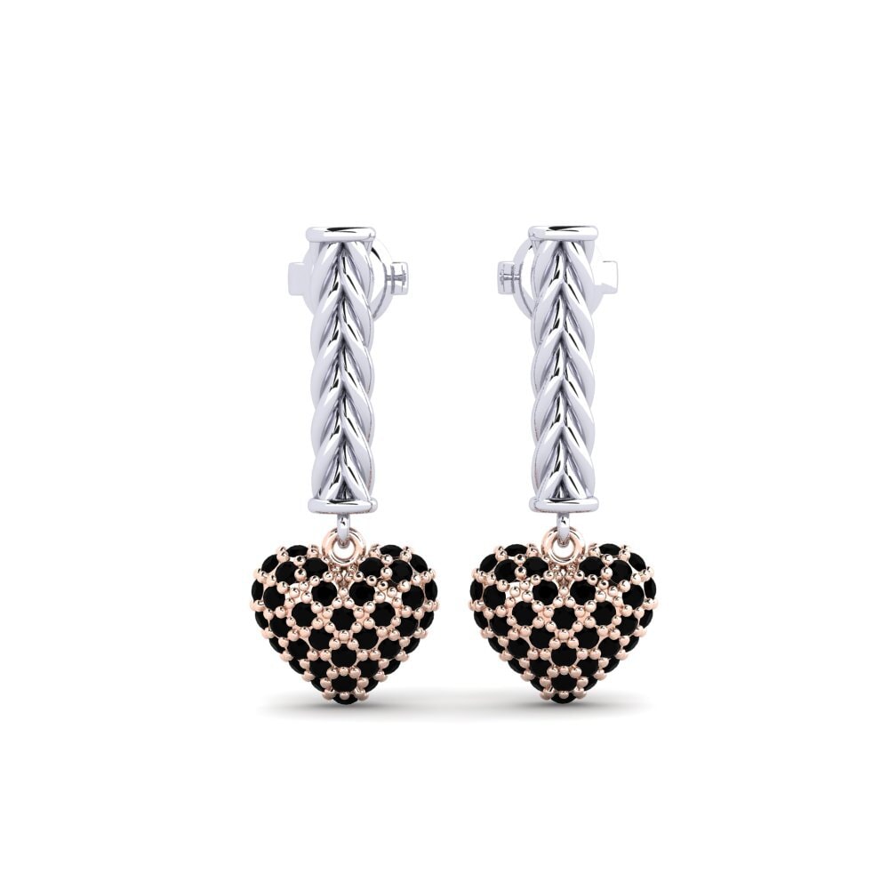 9ct Rose & White Gold Black Onyx Women's Earring Arneis
