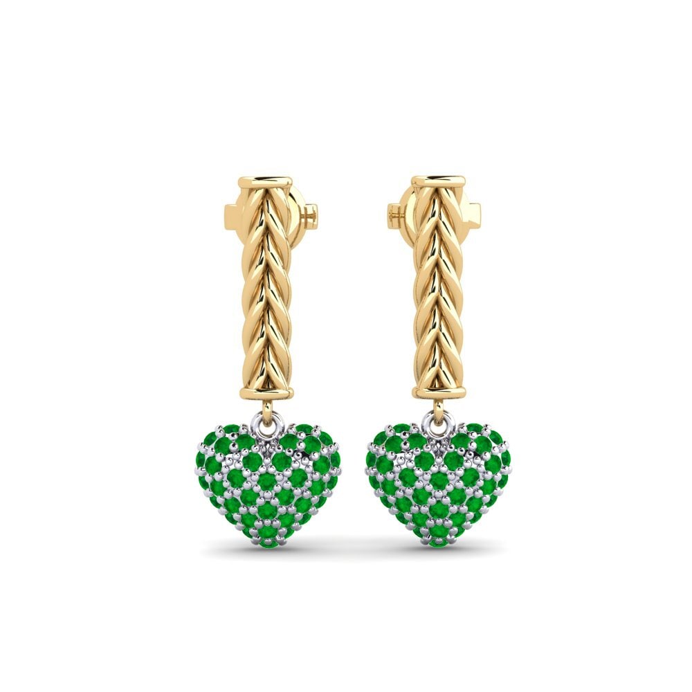 9ct White & Yellow Gold Emerald Women's Earring Arneis