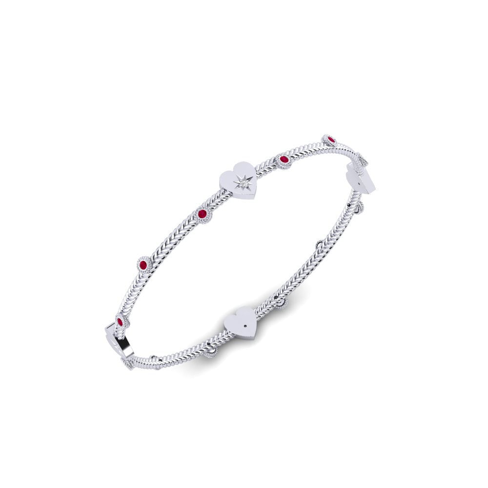 Or Blanc 9k Rubis Bracelet jonc femme Caruamore