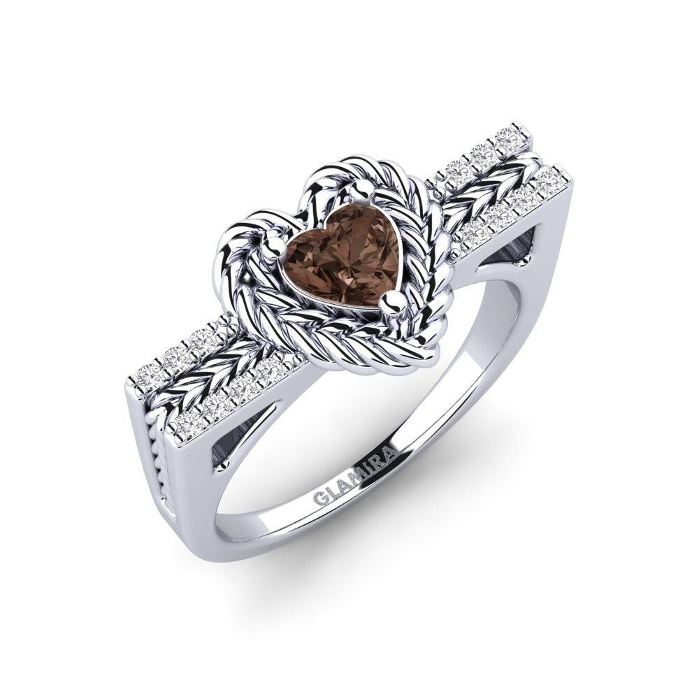 White Silver Smoky Quartz Ring Ciocolato
