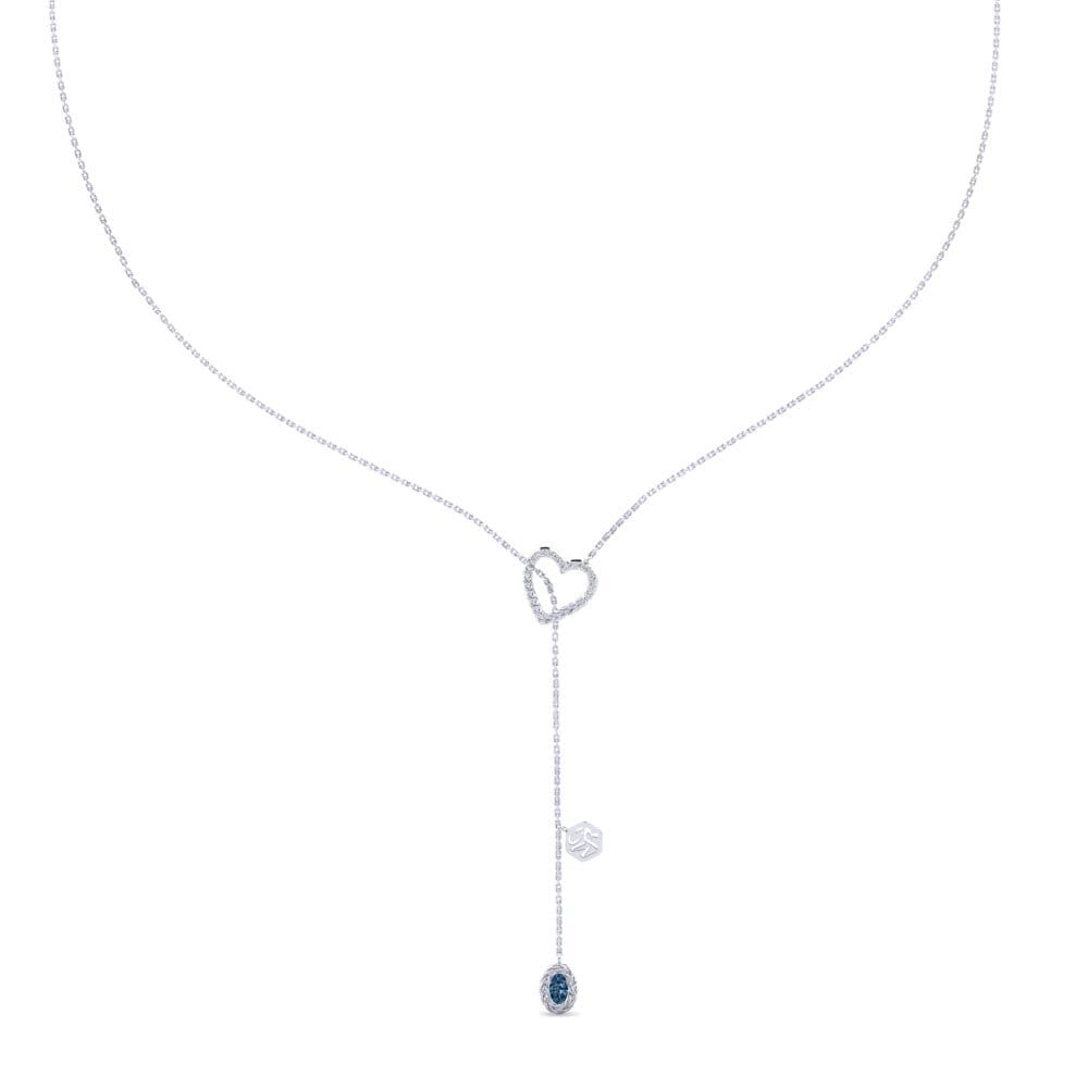 Collier Lariat En Argent Sterling Avec Turquoise Naturelle Et Diamants - Longueur 45.7 Cm - Fait Main En Inde - Neuf Sans Emballage