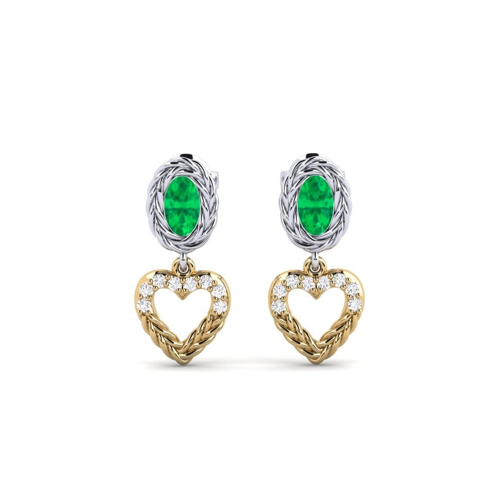 9ct White & Yellow Gold Emerald Women's Earring Sambrial