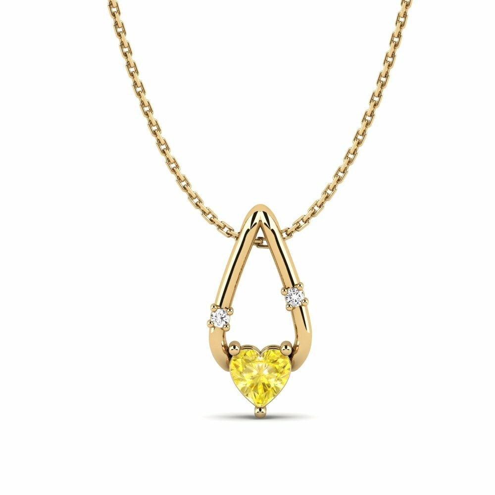 Heart 0.44 Carat Heart Yellow Sapphire 14k Yellow Gold Women's Pendant Asonb