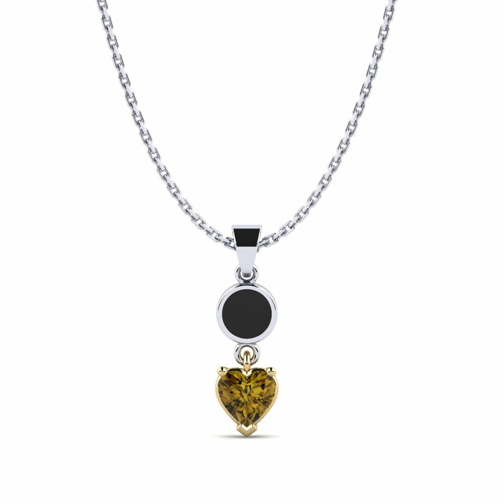 Dây chuyền Vàng Trắng-Vàng 9K Đá Zircon Nâu Trái tim
