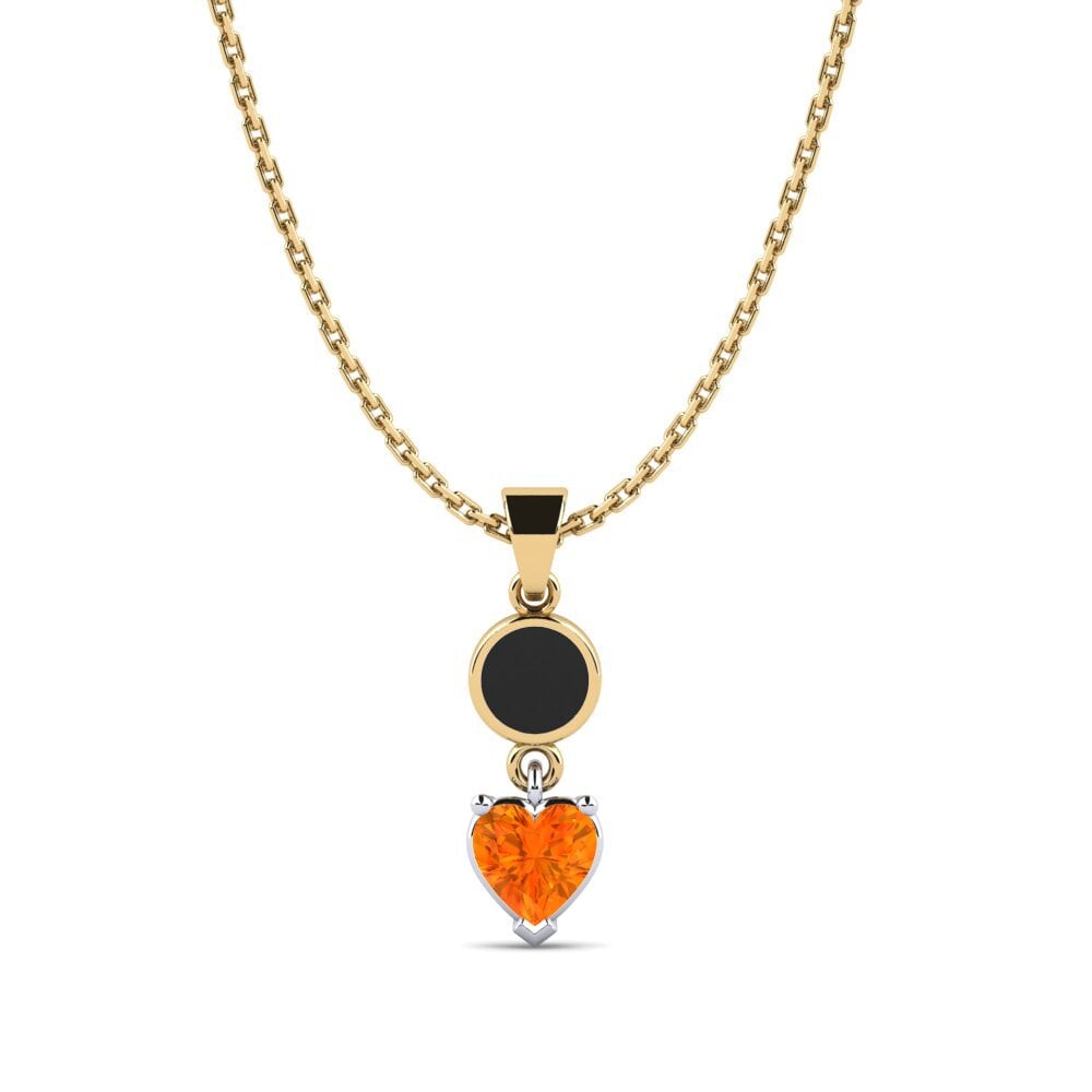 14k Oro Amarillo & Blanco Zafiro Naranja Colgante de Mujer Aund