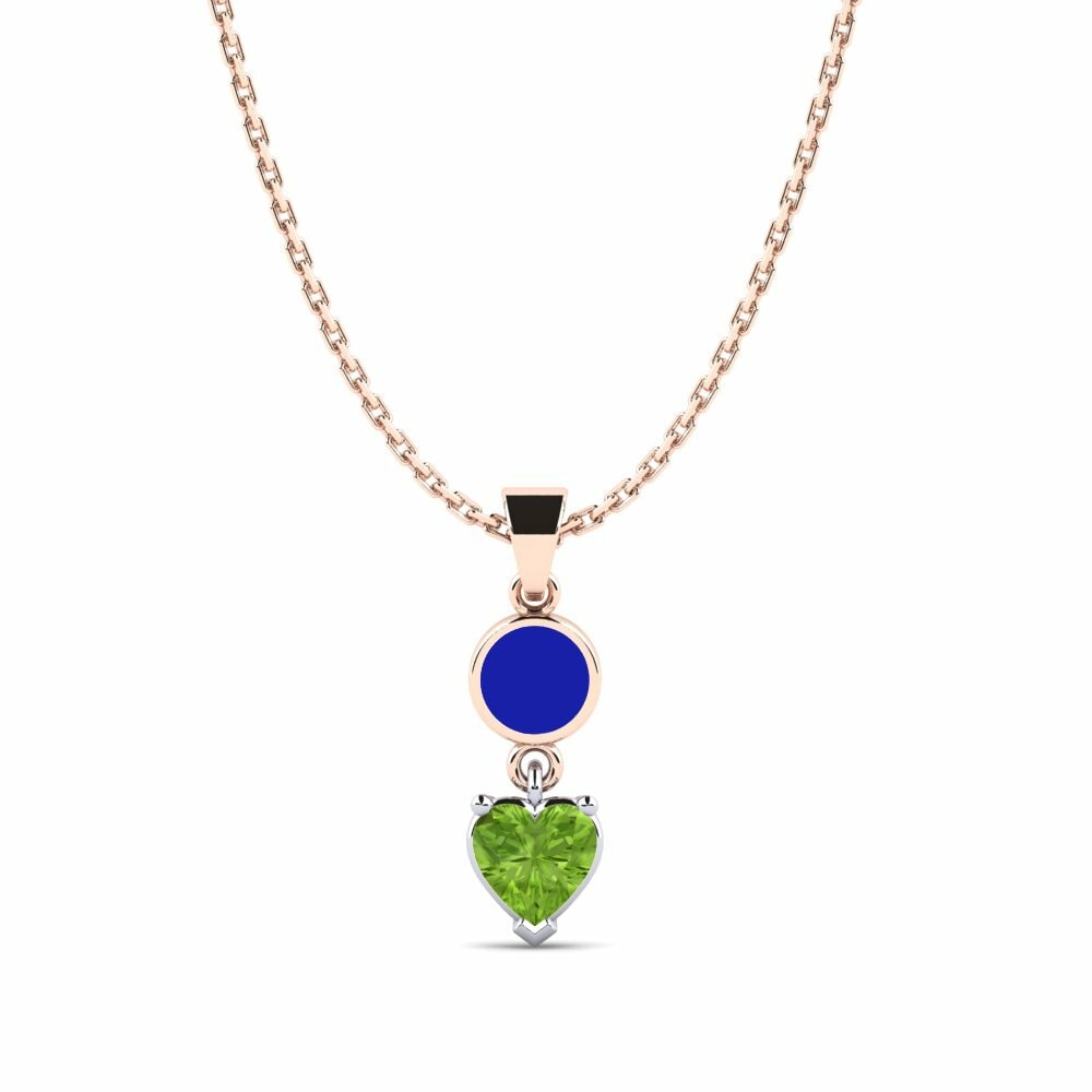 Dây chuyền Vàng Trắng-Đỏ 9K Đá peridot / Ngọc lục bảo chiều tà Trái tim