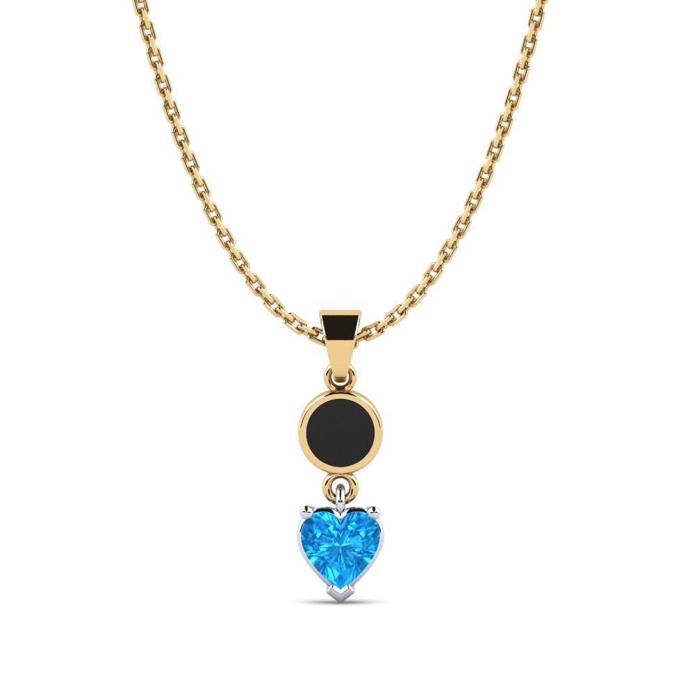 14k Oro Amarillo & Blanco Topacio azul Colgante de Mujer Aund