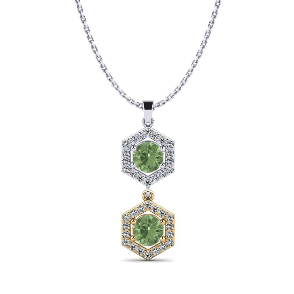 14k Oro Blanco & Amarillo Zafiro Verde Colgante de Mujer Boukeld