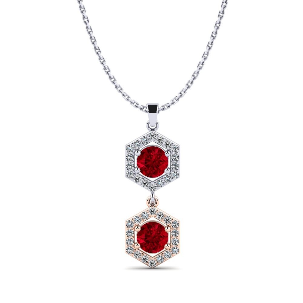 14k Oro Blanco & Rosa Circonita Roja Colgante de Mujer Boukeld