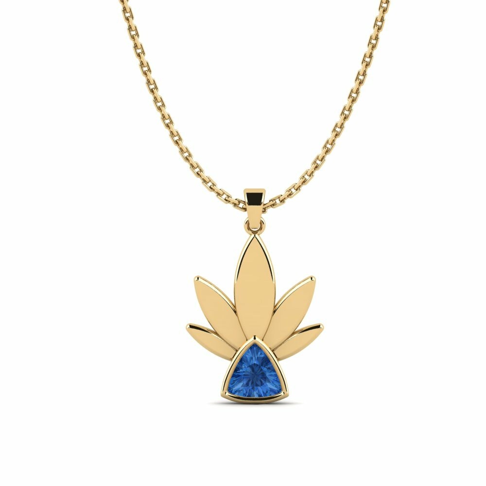 Trilijonas 0.35 Karatas Gėlė Swarovski tamsiai mėlynas kristalai Geltona Aukso 585 Moteriškas pakabukas Brunine