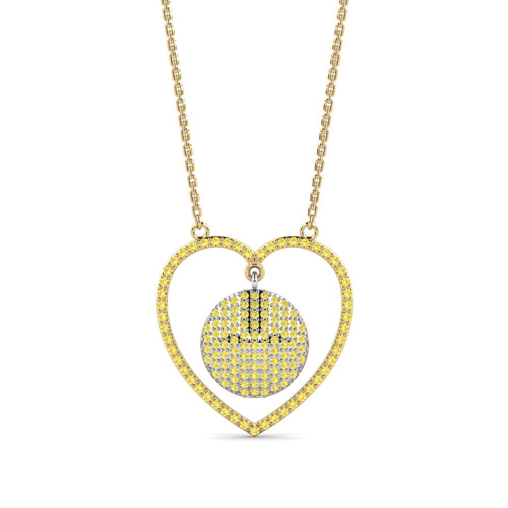 9k Oro Amarillo & Blanco Zafiro amarillo Collar de Mujer Poky