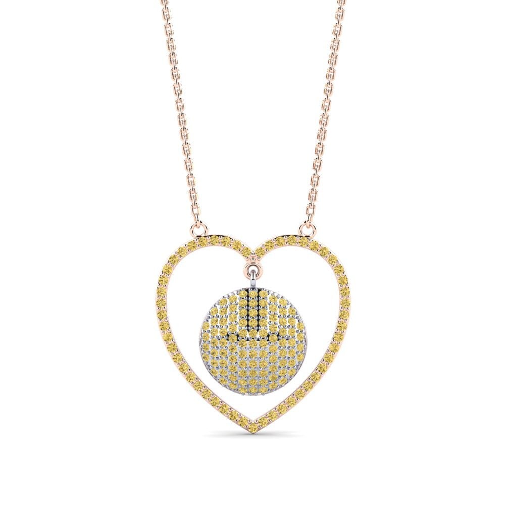 14k Oro Rosa & Blanco Diamante Amarillo Collar de Mujer Poky