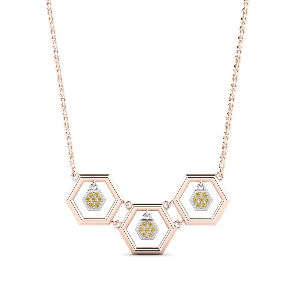 14k Oro Rosa & Blanco Diamante Amarillo Collar de Mujer Weyurty