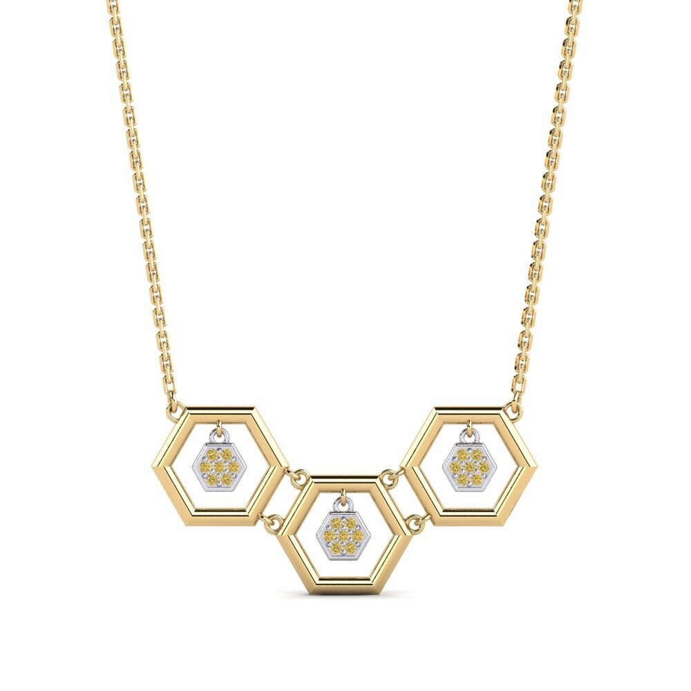 9k Oro Amarillo & Blanco Diamante Amarillo Collar de Mujer Weyurty