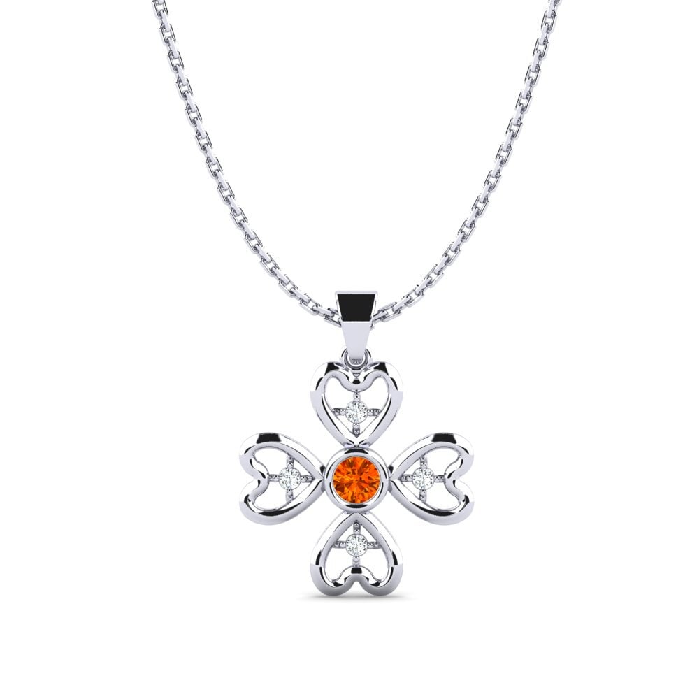 14k Oro Blanco Zafiro Naranja Colgante de Mujer Ymbres