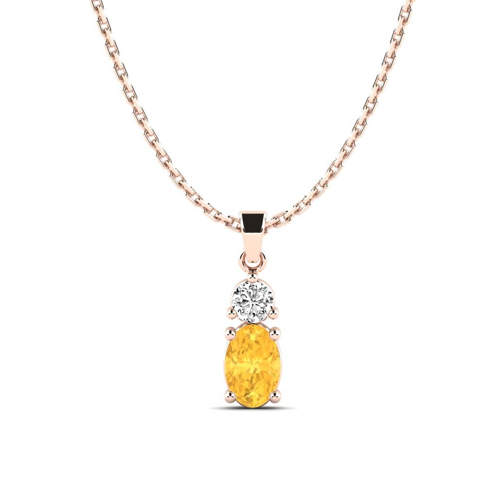 14k Oro Rosa Citrino Colgante de Mujer Zener