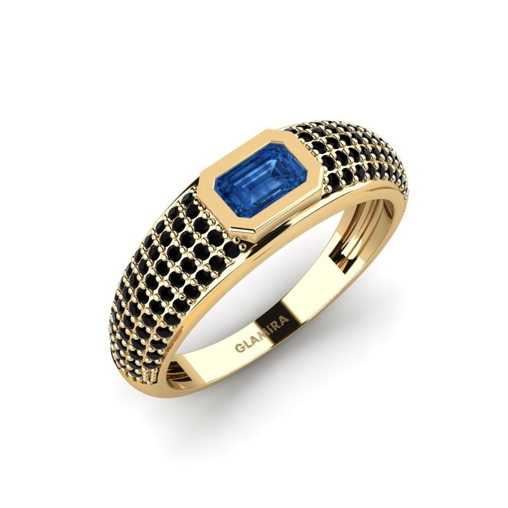14ct Yellow Gold Dark Blue Zirconia Men's Ring Ugep