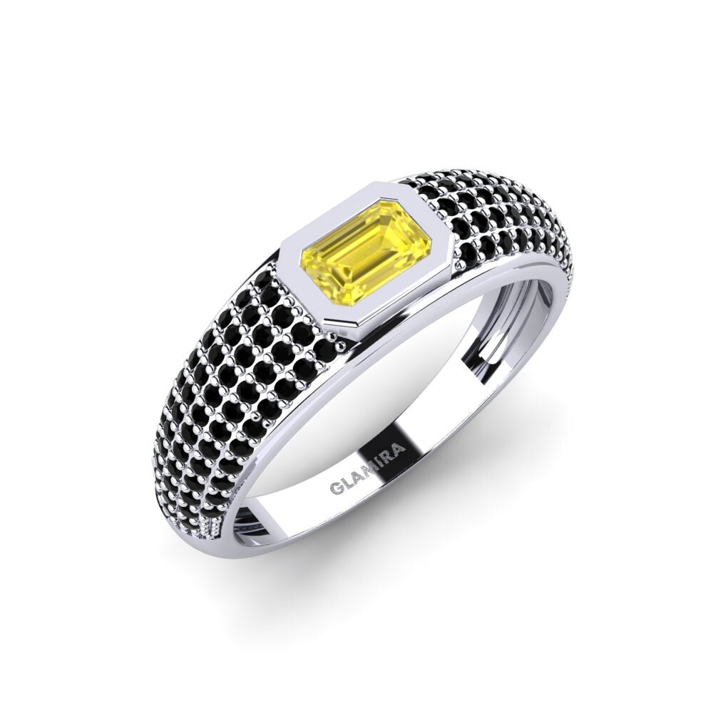 White Silver Yellow Sapphire Men's Ring Ugep