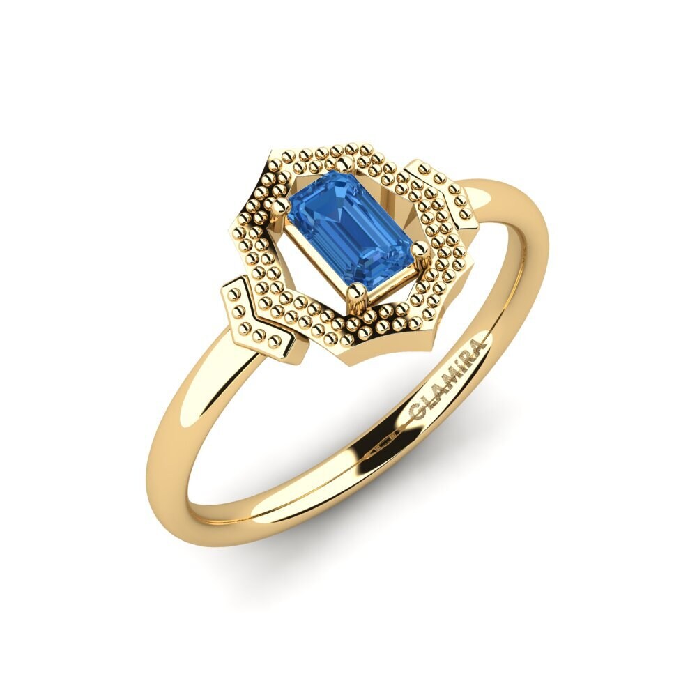 Emerald Cut Dark Blue Zirconia Engagement Ring Arietta