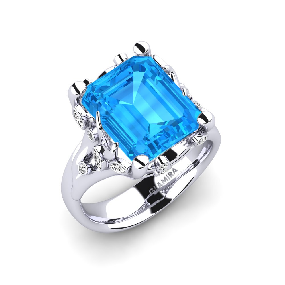Białe Złoto 375 Niebieski Topaz Pierścionek zaręczynowy Gnerspmas