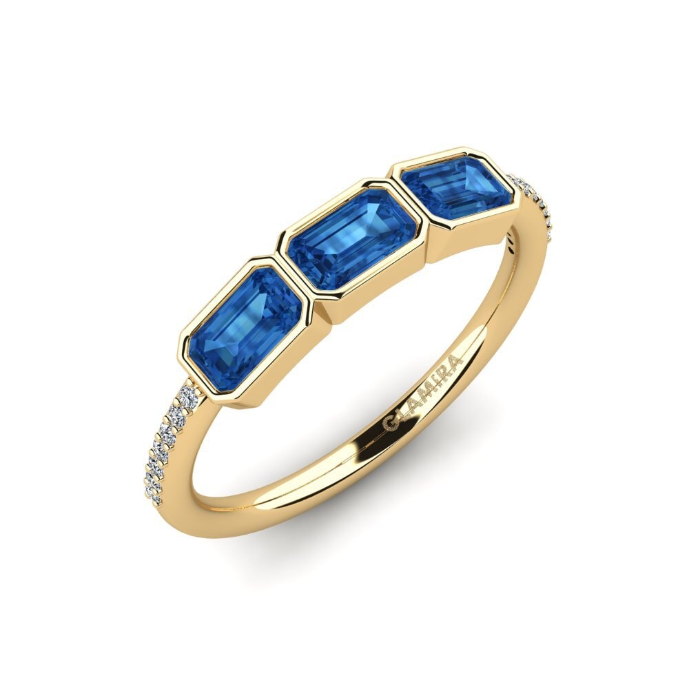 Emerald Cut Dark Blue Zirconia Engagement Ring Kevenda