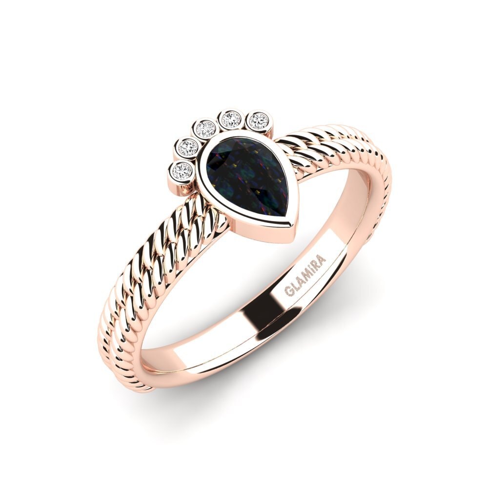 18k Oro Rosa Opalo Negro Anillo de compromiso Sickle