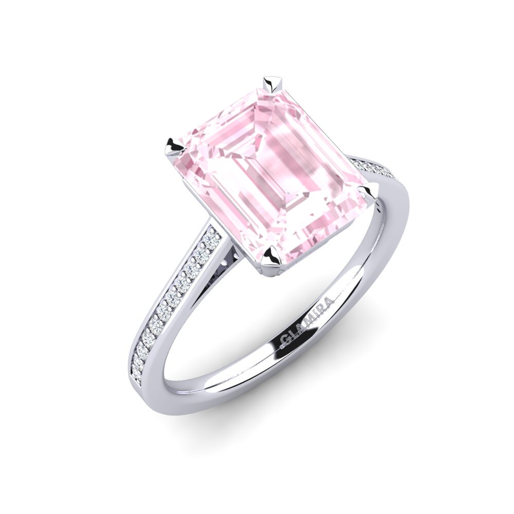 White Silver Kunzite Engagement Ring Subtend - 3.70 crt
