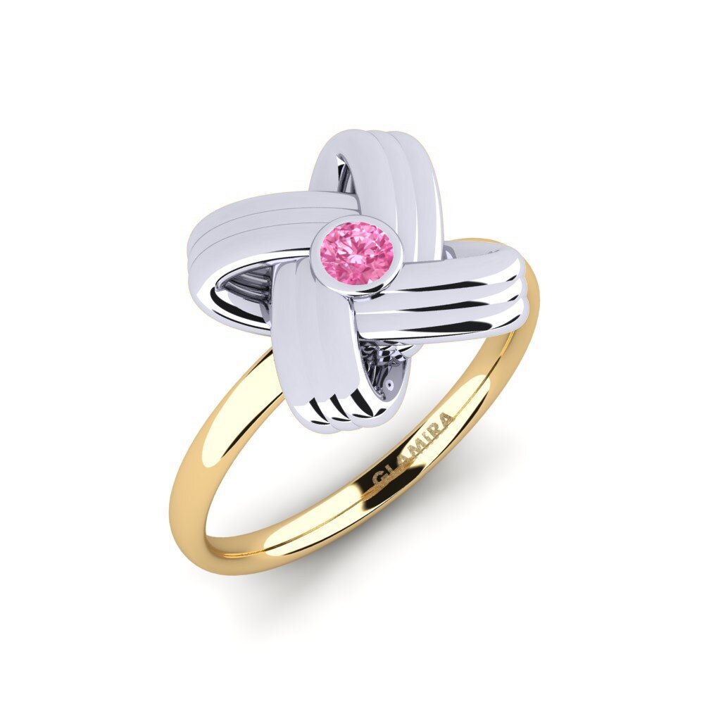 14ct Yellow & White Gold Pink Sapphire Engagement Ring Trainer