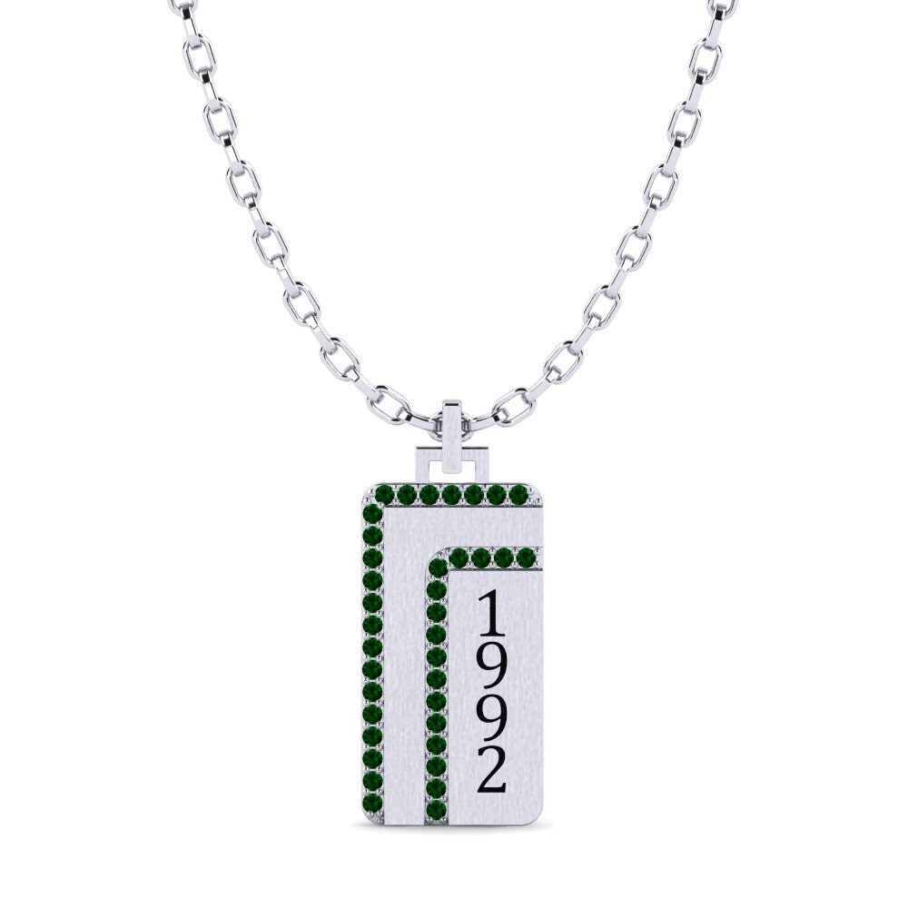 Platino 950 Circonita Verde Colgante para hombre Notodden