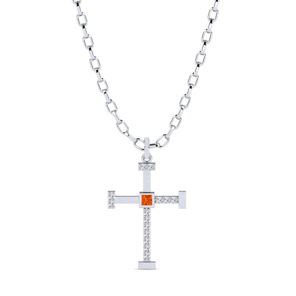 Herre vedhæng Palmdale Prinsesse 0.2 Karat Religiøse symboler Orange Safir 585 Hvidguld