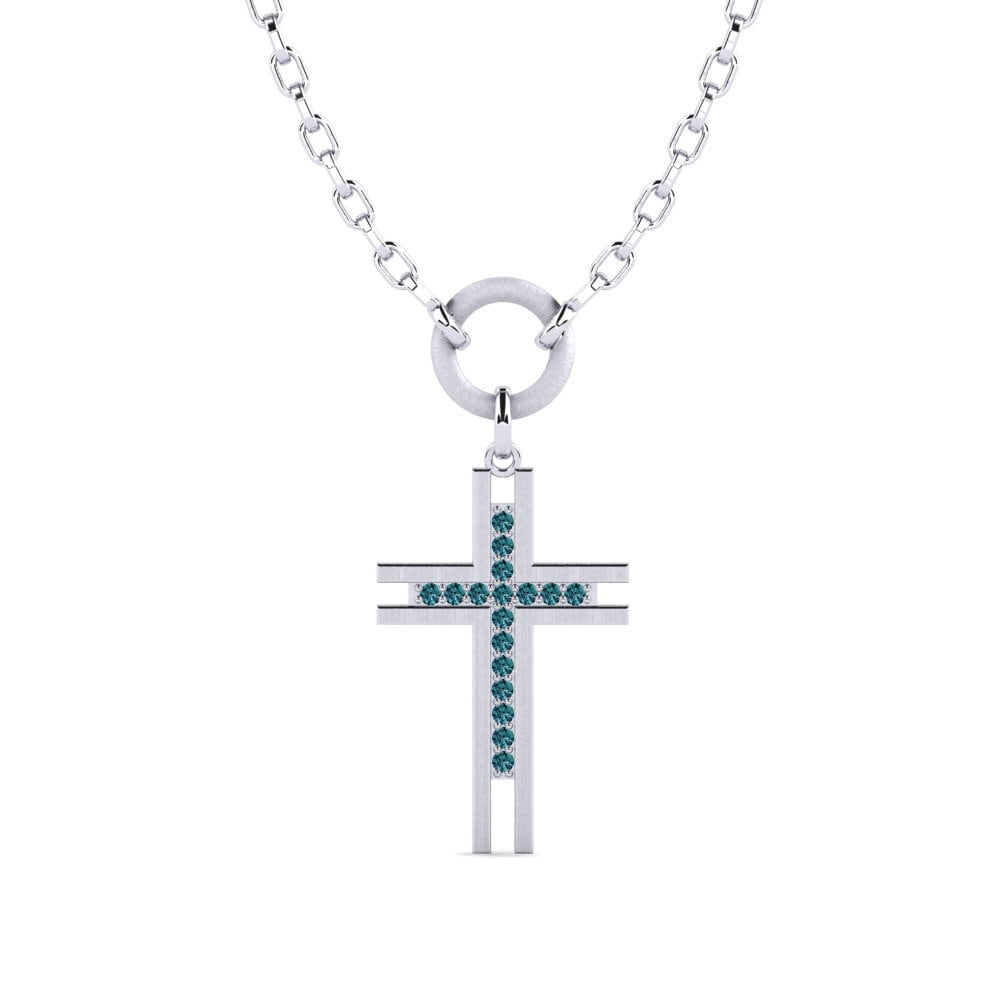 950 Platinum Blue Diamond Men's Necklace Salnase
